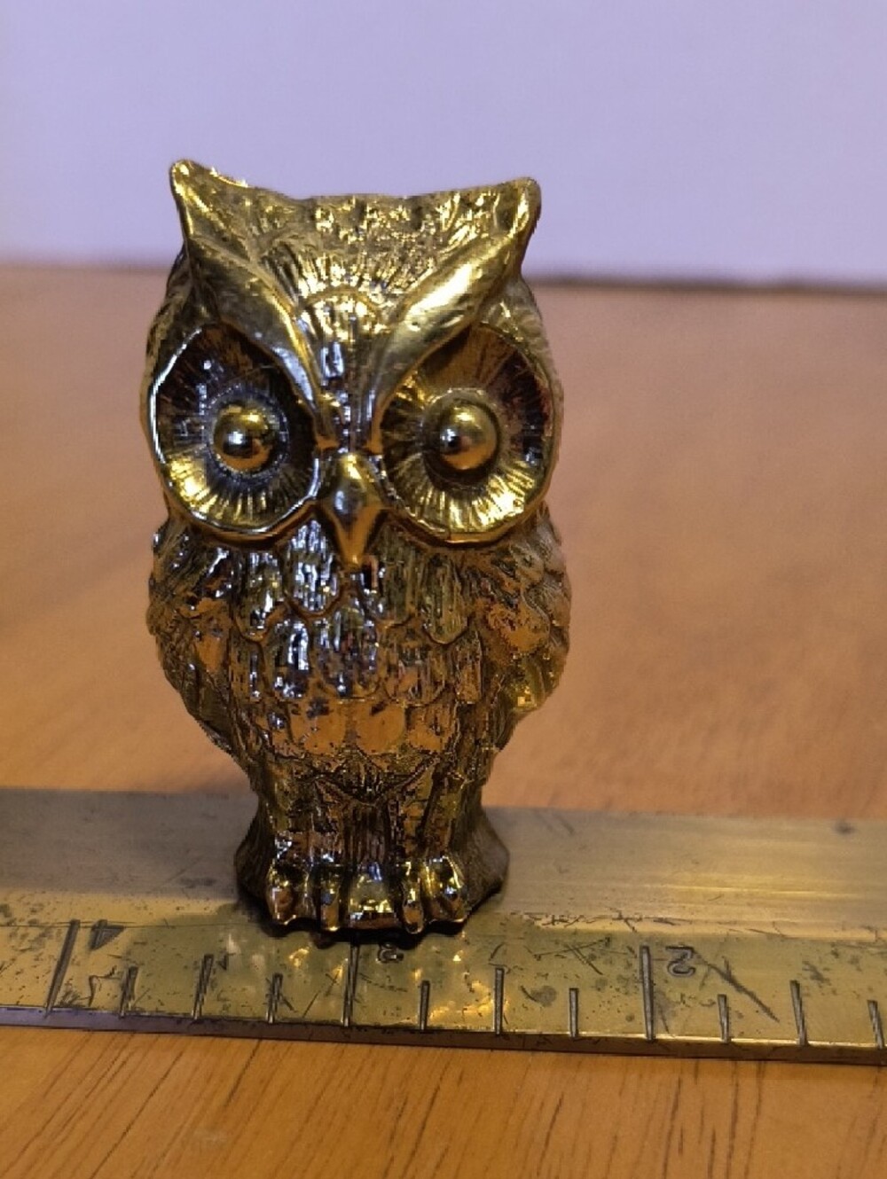 Solid Brass Small Decorative Gold Owl Figurine Ruler Paperweight - B1 - Picture 4 of 6